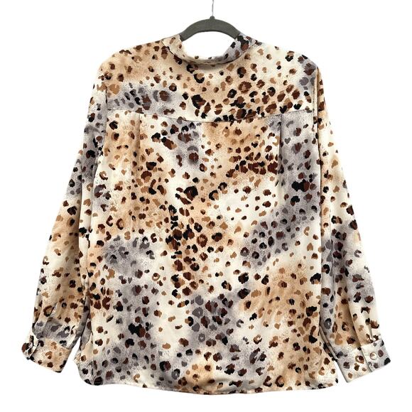 VTG Cheetah Print Blouse Top 14 Business Career Party Button Animal 90s Mob Wife - Picture 2 of 14